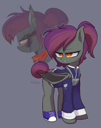 Size: 1449x1833 | Tagged: safe, artist:inkp0ne, imported from derpibooru, oc, oc only, oc:anneal, bat pony, clothes, female, ponytail, scarf, shoes, uniform