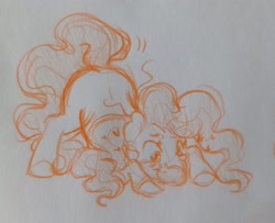 Size: 2560x2078 | Tagged: safe, artist:sparjechkaa, imported from derpibooru, plumsweet, brushable, curly mane, cute, pet, sketch, toy, traditional art