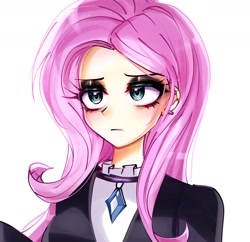 Size: 1280x1240 | Tagged: safe, artist:pulse, imported from derpibooru, fluttershy, human, equestria girls, black eyeshadow, bust, ear piercing, eyeshadow, female, fluttergoth, jewelry, makeup, necklace, piercing, simple background, solo, white background