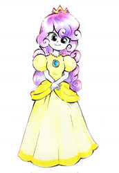 Size: 1280x1857 | Tagged: safe, artist:liaaqila, imported from derpibooru, apple bloom, scootaloo, sweetie belle, human, equestria girls, alternate hairstyle, clothes, crown, cute, cutie mark crusaders, diasweetes, dress, female, gown, hands together, jewelry, poofy shoulders, princess peach, princess sweetie belle, regalia, smiling, solo, solo female, super mario bros.