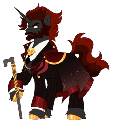 Size: 3950x4314 | Tagged: safe, artist:crazysketch101, imported from derpibooru, oc, oc:doc, pony, unicorn, beard, cane, chains, clothes, facial hair, horn, skull, suit