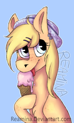 Size: 1272x2112 | Tagged: safe, artist:reamina, imported from derpibooru, oc, earth pony, pony, female, food, hat, ice cream, mare, solo