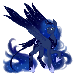 Size: 3000x3000 | Tagged: safe, artist:sychia, imported from derpibooru, princess luna, alicorn, pony, crown, curved horn, female, hoof shoes, horn, jewelry, leonine tail, mare, markings, regalia, simple background, solo, tail, transparent background