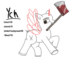 Size: 602x451 | Tagged: safe, artist:thomas.senko, imported from derpibooru, oc, alicorn, changeling, earth pony, griffon, pegasus, pony, unicorn, axe, commission, female, horn, light skin, male, mare, simple background, smiling, spread wings, stallion, weapon, white background, wings, your character here