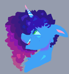 Size: 640x684 | Tagged: safe, artist:kreeeeeez, imported from derpibooru, pony, unicorn, blue coat, g5, green eyes, horn, misty brightdawn, smiling, two toned mane