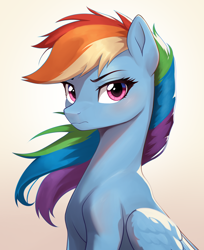 Size: 2058x2528 | Tagged: safe, artist:sierraex, imported from derpibooru, rainbow dash, pegasus, pony, female, gradient background, high res, looking at you, mare, solo