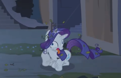 Size: 1037x667 | Tagged: safe, imported from derpibooru, screencap, rarity, pony, unicorn, castle of the royal pony sisters, horn, low quality, random, screenshots, shitposting