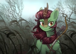 Size: 2039x1447 | Tagged: safe, artist:glumarkoj, imported from derpibooru, oc, oc only, oc:meadow glade, kirin, pony, arrow, bow (weapon), bow and arrow, commission, quiver, swamp, weapon