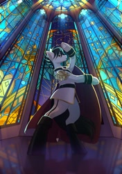 Size: 2039x2894 | Tagged: safe, artist:glumarkoj, imported from derpibooru, oc, oc only, earth pony, pony, bipedal, cloak, clothes, epaulettes, jacket, male, solo, stained glass, stallion, window