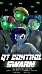 Size: 2160x3840 | Tagged: safe, artist:dangerousdpad, imported from derpibooru, oc, oc:green screen, oc:lacuna, oc:maple cake, oc:pepper, anthro, earth pony, 3d, glowing, glowing eyes, movie poster, qt control series, source filmmaker