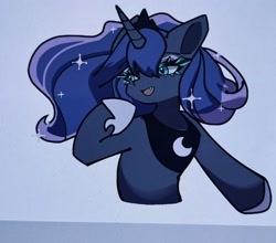 Size: 1854x1634 | Tagged: safe, artist:mugitya012, imported from derpibooru, princess luna, alicorn, pony, fangs, female, hoof shoes, jewelry, mare, peytral, regalia, simple background, solo, white background, wip