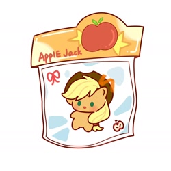 Size: 1818x1818 | Tagged: safe, artist:灰调, imported from derpibooru, applejack, earth pony, pony, bag, chibi, female, mare, simple background, solo, toy, white background