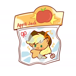 Size: 1818x1818 | Tagged: safe, artist:灰调, imported from derpibooru, applejack, earth pony, pony, :|, bag, chibi, female, mare, simple background, solo, toy, white background