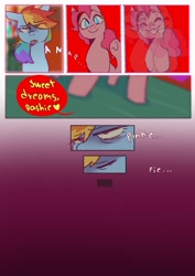 Size: 1366x1933 | Tagged: safe, artist:piesinful, imported from derpibooru, pinkie pie, rainbow dash, earth pony, pegasus, pony, comic:unlucky day, fanfic:cupcakes, comic, dialogue, drugged, duo, eye clipping through hair, eyebrows, eyebrows visible through hair, female, mare, offscreen character, pov, speech bubble, sugarcube corner, unconscious