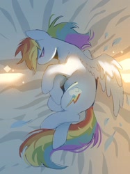 Size: 1250x1667 | Tagged: safe, artist:piesinful, imported from derpibooru, rainbow dash, pegasus, pony, female, lying down, mare, sad, solo