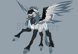 Size: 5000x3500 | Tagged: safe, artist:blackberry907, imported from derpibooru, oc, oc only, pegasus, pony, adoptable, chest fluff, choker, clothes, coat markings, gray background, jewelry, leg warmers, long ears, regalia, simple background, solo, veil, watermark