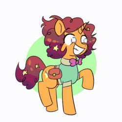Size: 1280x1280 | Tagged: safe, artist:notfocks, imported from derpibooru, oc, oc only, pony, unicorn, abstract background, animated, bag, bowtie, clothes, curly hair, curly mane, curly tail, female, gif, horn, mare, saddle bag, solo, tail