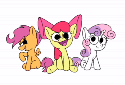 Size: 1056x720 | Tagged: safe, artist:notfocks, imported from derpibooru, apple bloom, scootaloo, sweetie belle, earth pony, human, pegasus, pony, unicorn, animated, bow, cutie mark crusaders, female, filly, foal, hair bow, horn, james may, jeremy clarkson, male, richard hammond, simple background, sitting, sound, top gear, trio, webm, white background