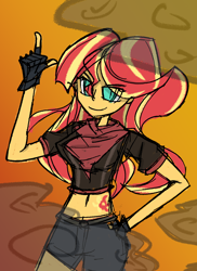 Size: 1098x1507 | Tagged: safe, artist:willowcatkin, imported from derpibooru, sunset shimmer, equestria girls, belly, belly button, counter-strike, female, midriff, slender, solo, thin
