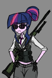 Size: 1411x2099 | Tagged: safe, artist:willowcatkin, imported from derpibooru, sci-twi, twilight sparkle, equestria girls, badass, clothes, counter-strike, gray background, simple background, solo, suit
