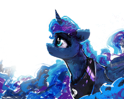 Size: 6000x4800 | Tagged: safe, artist:thefloatingtree, imported from derpibooru, princess luna, alicorn, pony, absurd file size, absurd resolution, bust, ethereal mane, female, frown, galaxy mane, looking up, mare, profile, simple background, solo, too big for derpibooru, white background