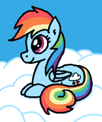 Size: 750x900 | Tagged: safe, artist:purblehoers, imported from derpibooru, rainbow dash, pegasus, pony, animated, blinking, cloud, cute, female, gif, lying down, mare, ms paint, ponyloaf, prone, solo