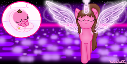 Size: 914x464 | Tagged: safe, artist:katiegirlsforever, artist:quartziie, artist:taybarbases, imported from derpibooru, oc, oc only, oc:katie mealey, alicorn, earth pony, pony, my little pony: the movie, alicorn oc, baby, baby pony, base used, cute, eyes closed, female, frown, horn, mare, night, ponysona, sleeping, solo, wings