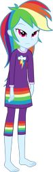 Size: 1400x4500 | Tagged: safe, alternate version, artist:octosquish7260, imported from derpibooru, rainbow dash, human, equestria girls, barefoot, clothes, feet, female, nightgown, pajamas, pants, rainbow dash always dresses in style, rainbow dash is not amused, show accurate, solo, standing, teenager, unamused