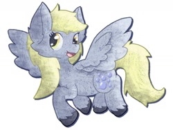 Size: 1600x1200 | Tagged: safe, artist:mimiqqkirisame, imported from derpibooru, derpy hooves, pegasus, pony, female, flying, gray coat, mare, open mouth, rearing, smiling, solo, spread wings, unshorn fetlocks, wings, yellow mane