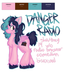 Size: 933x1064 | Tagged: safe, artist:clandestine, derpibooru exclusive, imported from derpibooru, oc, oc only, oc:danger radio, pegasus, pony, color palette, dyed mane, e-girl, eyeliner, folded wings, looking back, makeup, name, pony oc, pronouns, reference sheet, simple background, solo, standing, transparent background, unshorn fetlocks, wings