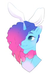 Size: 1056x1473 | Tagged: safe, artist:aztrial, imported from derpibooru, pony, unicorn, spoiler:g5, spoiler:my little pony: tell your tale, spoiler:tyts02e10, bowtie, bunny ears, buried in a good book, cute, female, freckles, g5, hair over one eye, horn, mare, markings, misty brightdawn, mistybetes, my little pony: tell your tale, rebirth misty, simple background, solo, white background