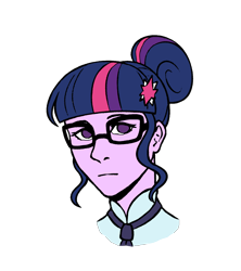 Size: 1600x1800 | Tagged: safe, artist:icicle-niceicle-1517, artist:tinypurplebrush, color edit, edit, imported from derpibooru, sci-twi, twilight sparkle, equestria girls, bust, clothes, collaboration, colored, female, glasses, necktie, school tie, shirt, simple background, solo, transparent background