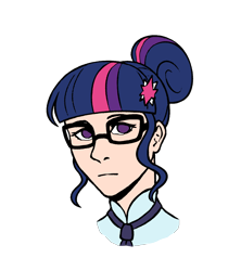 Size: 1600x1800 | Tagged: safe, alternate version, artist:icicle-niceicle-1517, artist:tinypurplebrush, color edit, edit, imported from derpibooru, sci-twi, twilight sparkle, human, bust, clothes, collaboration, colored, female, glasses, humanized, necktie, school tie, shirt, simple background, solo, transparent background