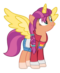 Size: 1089x1325 | Tagged: safe, artist:digigex90, imported from derpibooru, sunny starscout, alicorn, clothes, g5, g5 to g4, generation leap, horn, race swap, simple background, sunnycorn, transparent background, wings