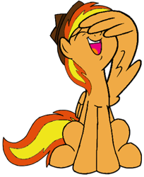 Size: 405x496 | Tagged: safe, artist:noi kincade, imported from derpibooru, oc, oc:firey ratchet, pegasus, facewing, fedora, hat, laughing, male, simple background, sitting, solo, transparent background