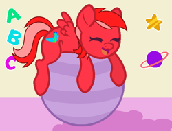Size: 1376x1052 | Tagged: safe, artist:aidanthedrawerboi10, artist:arxielle, imported from derpibooru, oc, oc:cerise blossom, pony, ball, female, filly, foal, solo