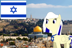 Size: 1600x1067 | Tagged: safe, artist:enterusxrname, imported from derpibooru, oc, oc only, pegasus, pony, female, flag, israel, jerusalem, mare, nation ponies, ponified, redraw, solo, star of david, wings