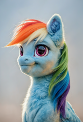 Size: 1664x2432 | Tagged: safe, derpibooru exclusive, imported from derpibooru, rainbow dash, pegasus, pony, ai content, ai generated, bust, generator:pony diffusion v6 xl, generator:stable diffusion, photorealistic, portrait, prompter:greenvoid