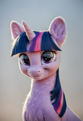 Size: 1664x2432 | Tagged: safe, derpibooru exclusive, imported from derpibooru, twilight sparkle, pony, unicorn, ai content, ai generated, bust, generator:pony diffusion v6 xl, generator:stable diffusion, horn, photorealistic, portrait, prompter:greenvoid, unicorn twilight