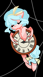 Size: 2160x3840 | Tagged: safe, alternate version, artist:明落落落落落, imported from derpibooru, cozy glow, pegasus, pony, abstract background, clock, eyes closed, female, filly, foal, solo