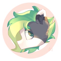 Size: 1000x1000 | Tagged: safe, artist:kingdom, imported from derpibooru, pony, bust, gray coat, green mane, portrait, side view, solo