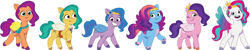 Size: 5999x1202 | Tagged: safe, artist:prixy05, imported from derpibooru, pipp petals, pegasus, pony, female, g5, hipp petals, iipp petals, mare, mipp petals, multeity, my little pony: tell your tale, palette swap, pipp pipp pipp, recolor, simple background, sipp petals, white background, zipp petals