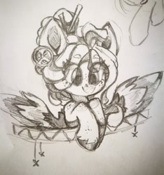Size: 1013x1080 | Tagged: safe, artist:kingdom, imported from derpibooru, oc, oc only, pegasus, pony, pegasus oc, pencil drawing, smiling, solo, traditional art, wings