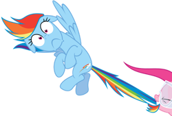 Size: 1024x692 | Tagged: safe, artist:bluethunder66, imported from derpibooru, pinkie pie, rainbow dash, earth pony, pegasus, pony, maud pie (episode), .svg available, biting, female, goggles, mare, rainbow dash is best facemaker, simple background, tail, tail bite, transparent background, vector