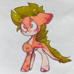 Size: 1080x1080 | Tagged: safe, artist:kingdom, imported from derpibooru, oc, oc only, pony, countershading, green mane, orange coat, solo, traditional art