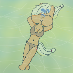 Size: 1500x1500 | Tagged: safe, artist:frankysniper, imported from derpibooru, applejack, anthro, earth pony, unguligrade anthro, adorasexy, air bubble, belly button, bikini, breasts, bubble, clothes, cute, eyes closed, female, holding breath, midriff, ocean, puffy cheeks, seabed, sexy, solo, swimsuit, underwater, water