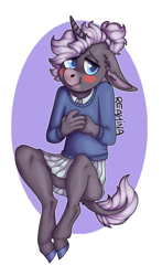 Size: 1066x1812 | Tagged: safe, artist:reamina, imported from derpibooru, oc, anthro, unguligrade anthro, unicorn, clothes, horn, skirt, solo, sweater