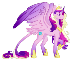 Size: 2000x1676 | Tagged: safe, artist:sychia, imported from derpibooru, princess cadance, alicorn, pony, concave belly, crown, curved horn, female, hoof shoes, horn, jewelry, leonine tail, mare, markings, older, older princess cadance, regalia, simple background, slender, solo, tail, tall, thin, transparent background