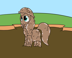 Size: 2000x1600 | Tagged: safe, artist:amateur-draw, imported from derpibooru, sunny starscout, earth pony, covered in mud, female, g5, hat, mare, mud, mud bath, muddy, pvc, raincoat, solo, solo female, standing, wet and messy