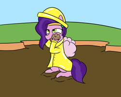 Size: 2000x1600 | Tagged: safe, artist:amateur-draw, imported from derpibooru, pipp petals, pegasus, female, g5, hat, mare, mud, muddy pipp, pvc, raincoat, simple background, solo, solo female, wet and messy, wings
